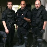 Christopher Rob Bowen, David Dayan Fisher and Ron Bottitta on the set of the movie Evolver.