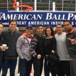 Cast and producers of Marauders at Reds vs Cubs baseball game.